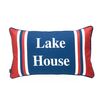Lake House Outdoor Lumbar Pillow Cover, Stripes, Navy Red, 12