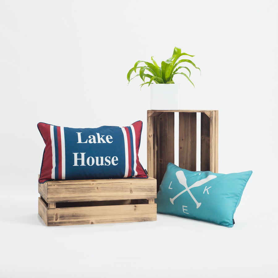 Lake House Outdoor Lumbar Pillow Cover, Stripes, Navy Red, 12