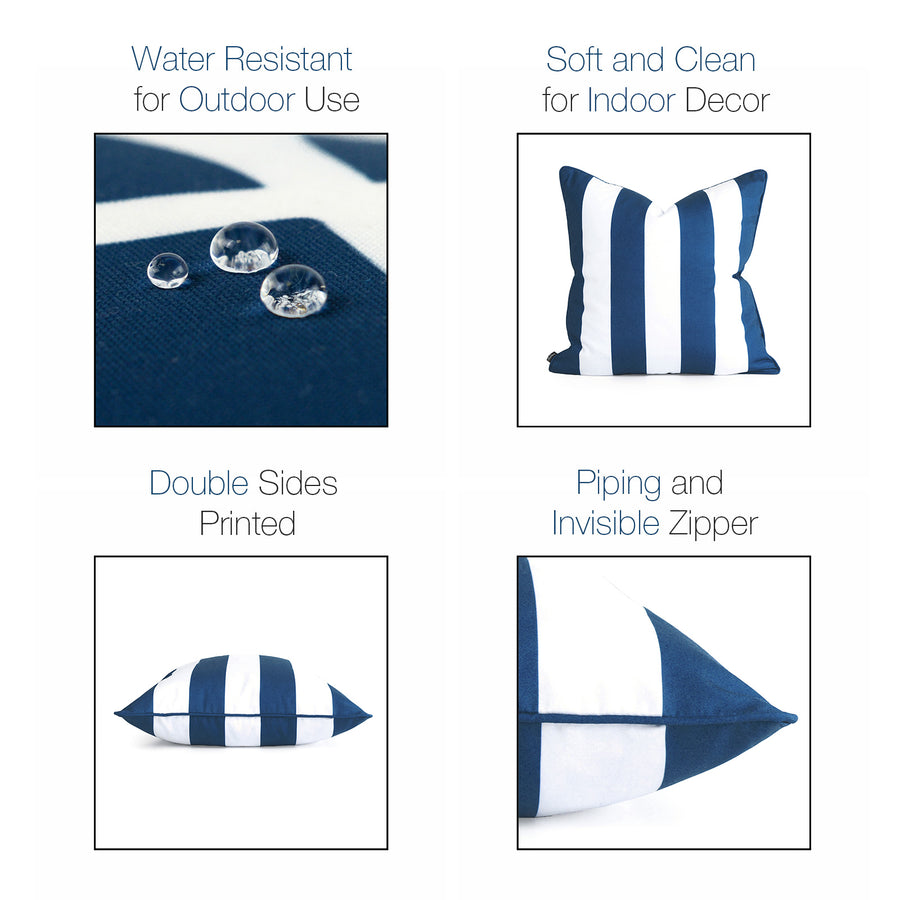Nautical Outdoor Pillow Cover, Stripes, Navy Blue, 18