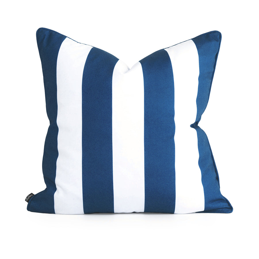 Nautical Outdoor Pillow Cover, Stripes, Navy Blue, 18