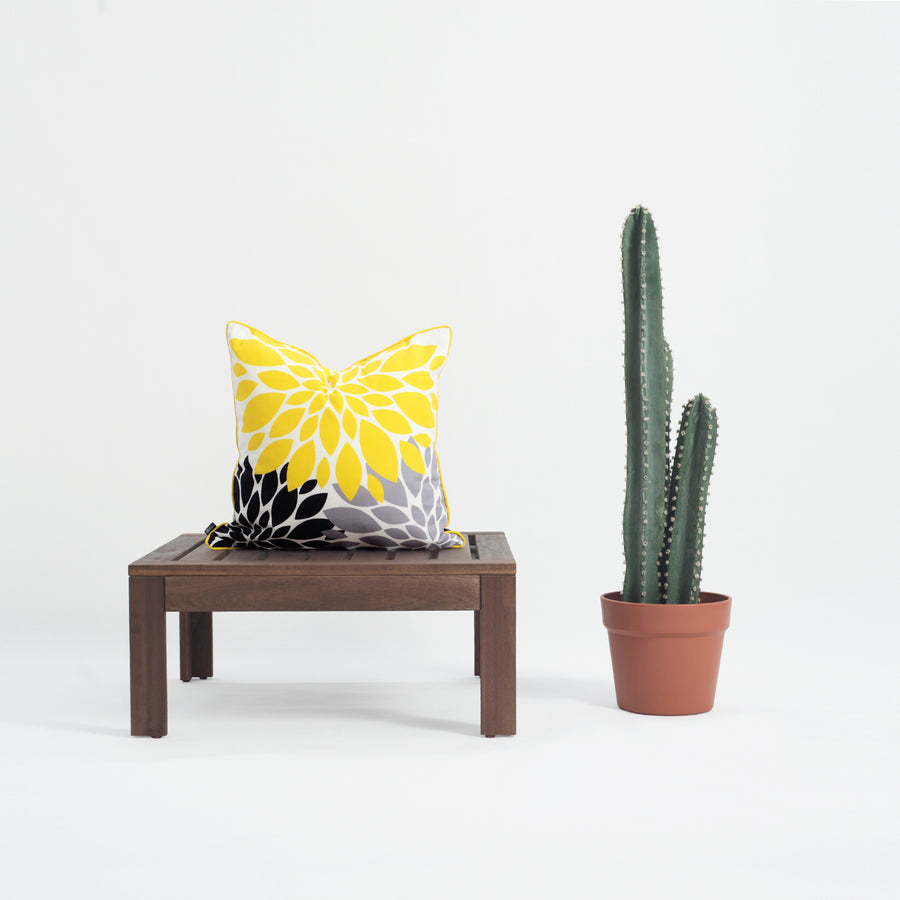 Yellow Gray Outdoor Pillow Cover, Floral, 18