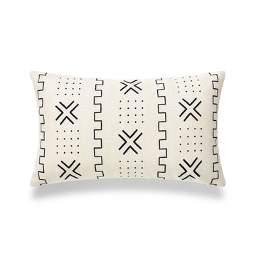 African Mud Cloth Lumbar Pillow Cover, X Dots, Black and White, 12