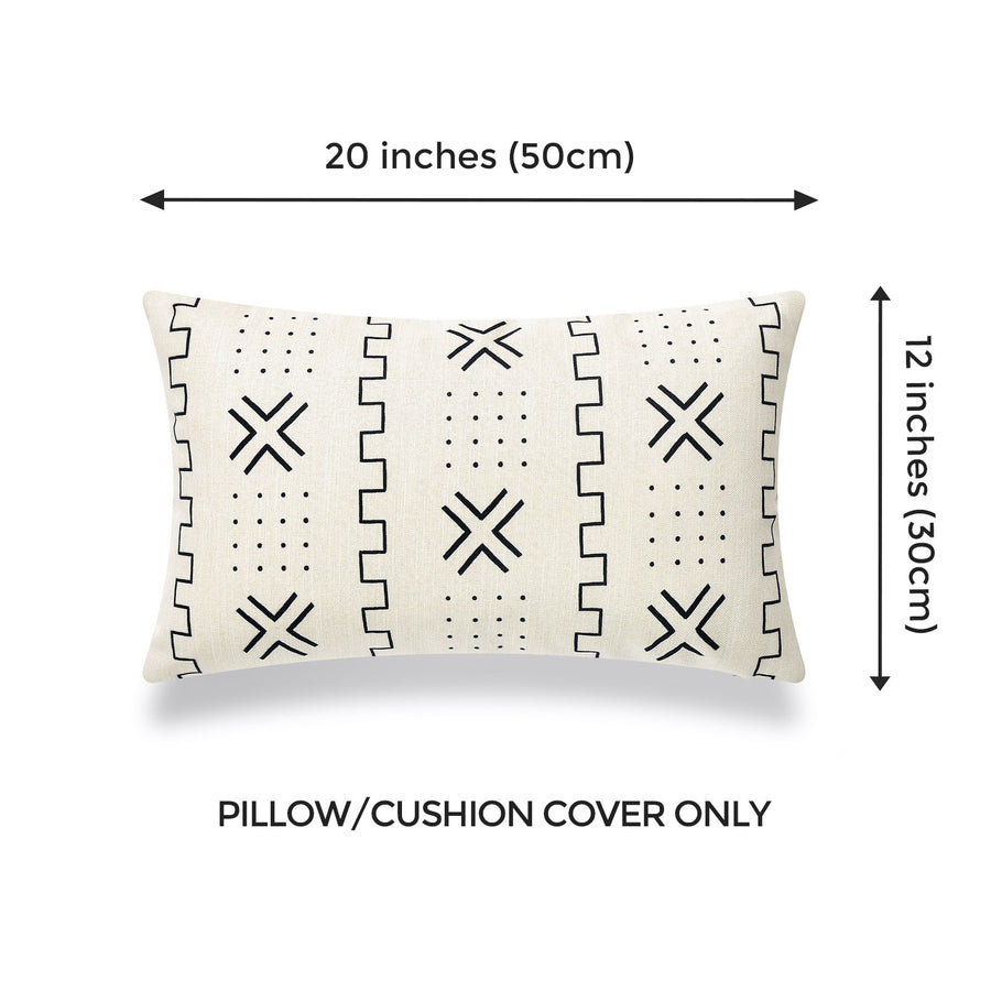 African Mud Cloth Lumbar Pillow Cover, X Dots, Black and White, 12