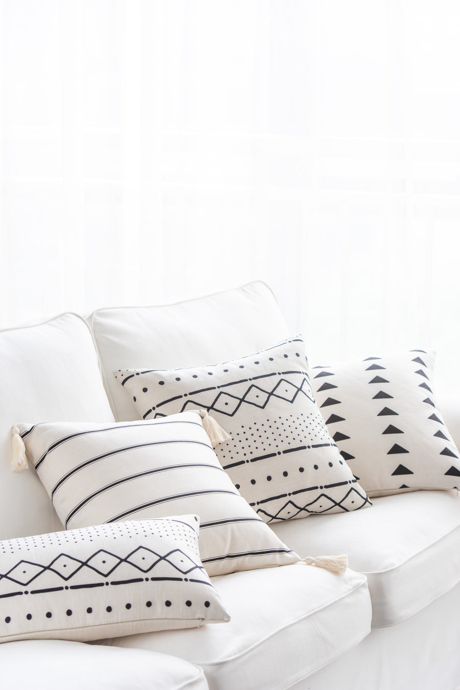 Mud Cloth Pillow Cover, Dots and Dashes, Natural, Single Sided, 18