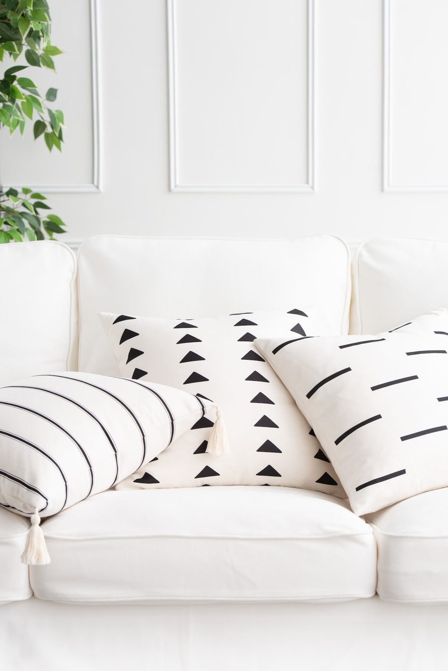 Aztec Print Pillow Cover, Stripes, Black White, 18