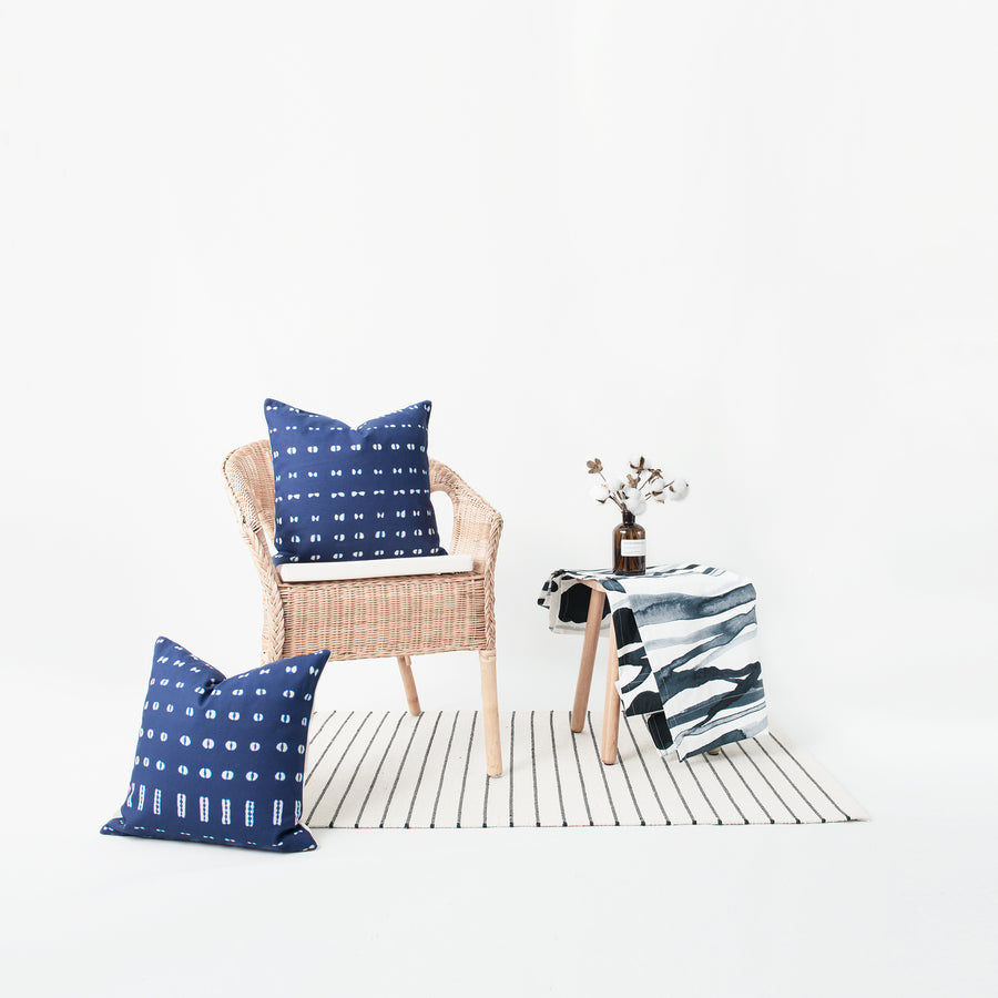 Indigo Mud Cloth Pillow Cover, Shibori Inspired Print A, 18