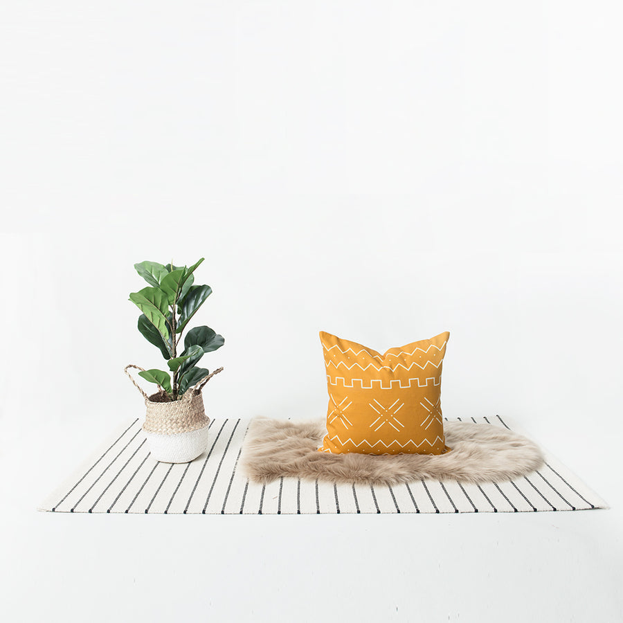 Mustard Mud Cloth Pillow Cover, X Stripes, 18