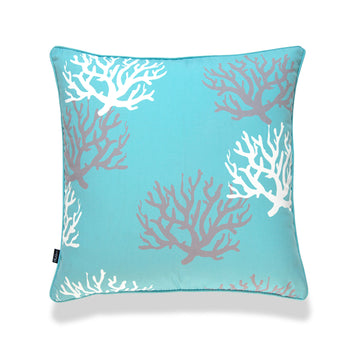 Beach Outdoor Pillow Cover, Living Coral, Aqua Turquoise, 18
