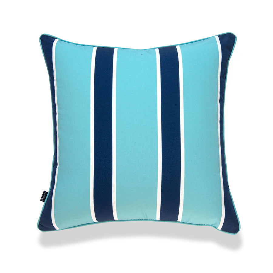 Beach Outdoor Pillow Cover, Stripes, Aqua Navy, 18
