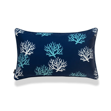 Beach Outdoor Lumbar Pillow Cover, Living Coral, Navy Blue, 12