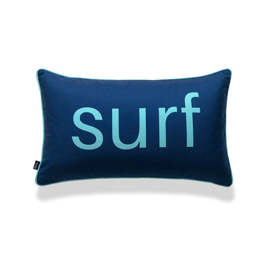 Beach Outdoor Lumbar Pillow Cover, Surf Word, Navy Aqua, 12