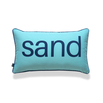 Beach Outdoor Lumbar Pillow Cover, Sand Word, Aqua Navy, 12
