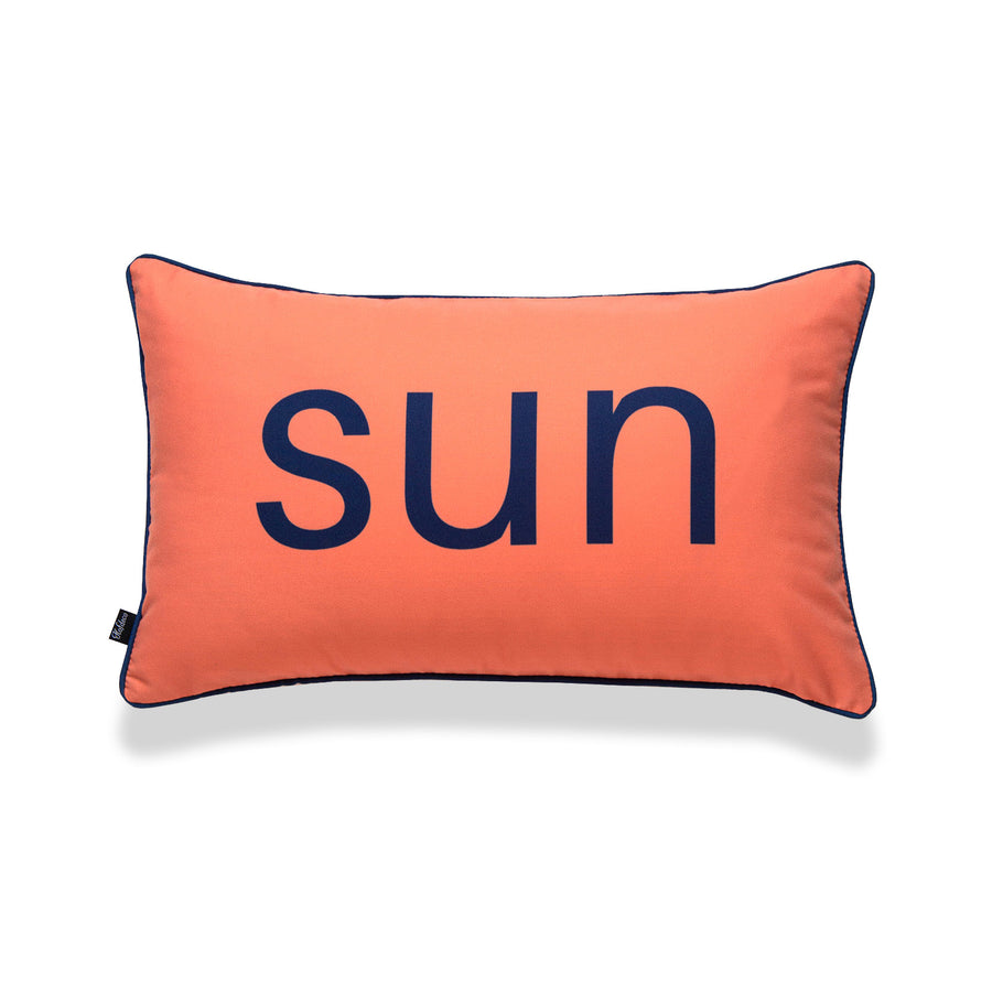 Beach Outdoor Lumbar Pillow Cover, Sun Word, Coral Navy, 12