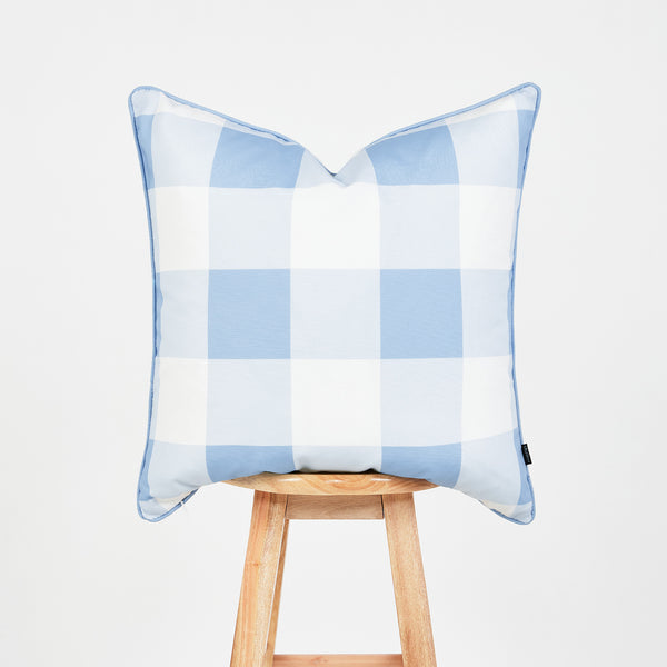 Farmhouse Outdoor Pillows, Buffalo Check, Baby Blue Hofdeco