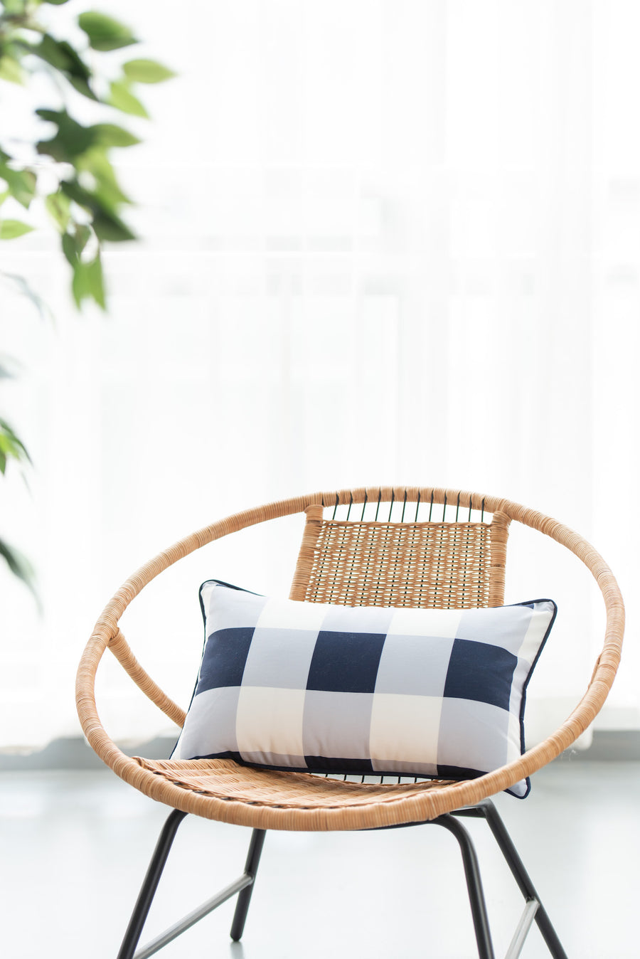 Coastal Lumbar Indoor Outdoor Pillow Cover, Buffalo Check, Navy Blue, 12