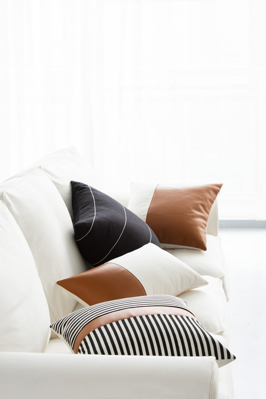 Modern Boho Outdoor Pillow Cover, Black Striped, 20