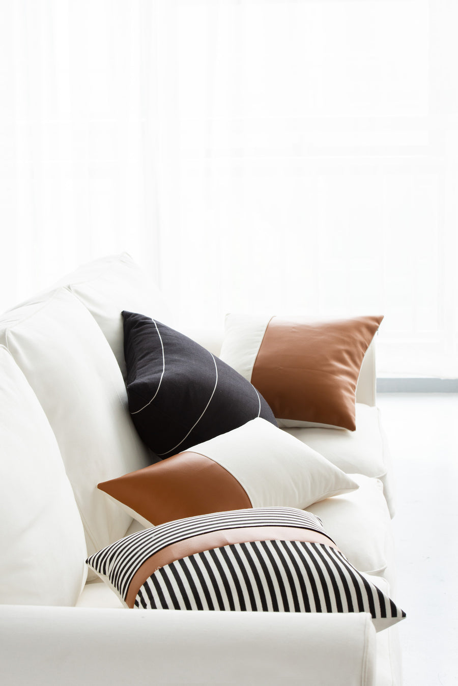 Faux Leather Pillow Cover, Modern Design, Camel White, 18