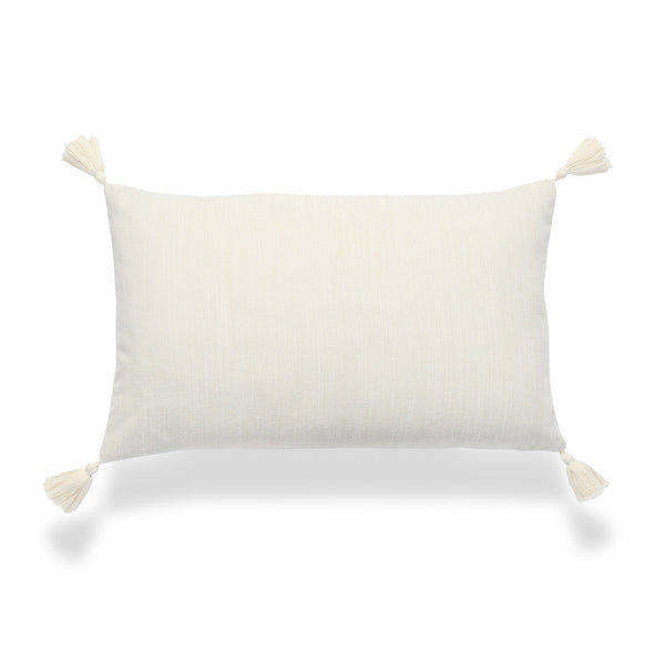 Neutral Lumbar Pillow Cover, Beige Plain with Tassels Hofdeco