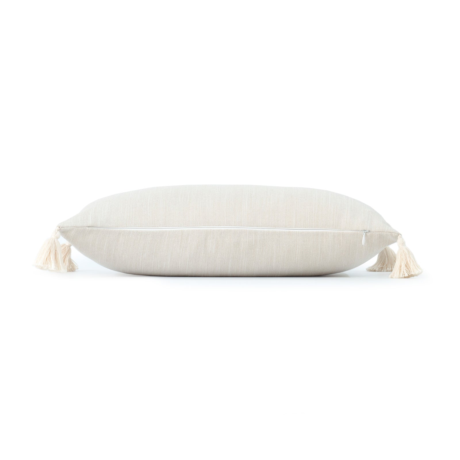Neutral Lumbar Pillow Cover, Beige Plain with Tassels Hofdeco