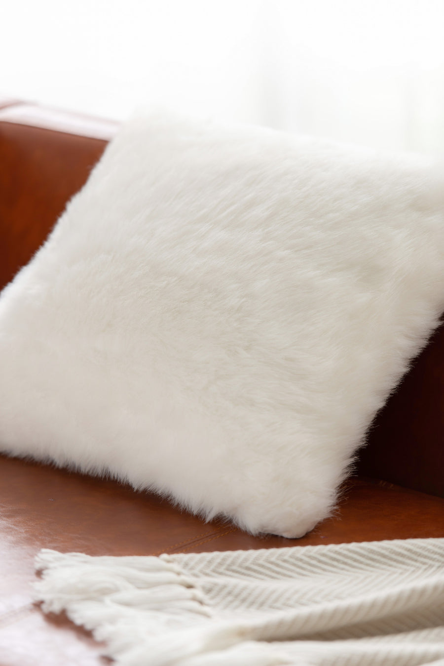 Winter Pillow Cover, Faux Fur, White, 18