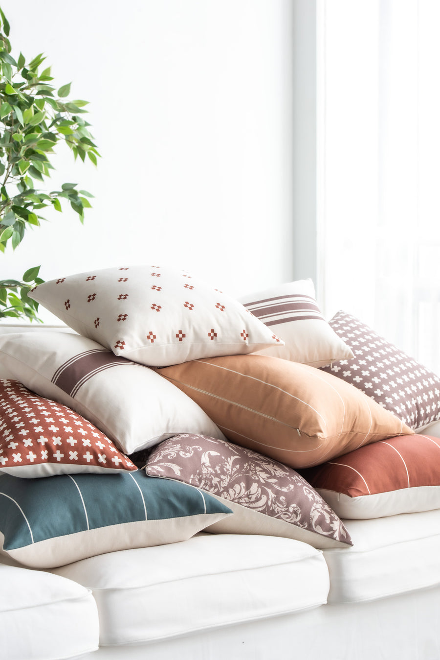 Modern Boho Pillow Cover, Brown, Stripe, 18