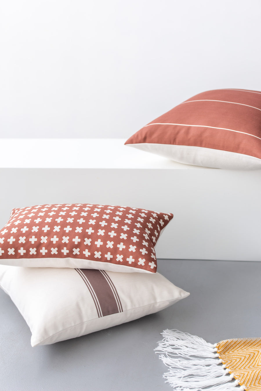 Modern Boho Pillow Cover, Rust, Stripes, 20