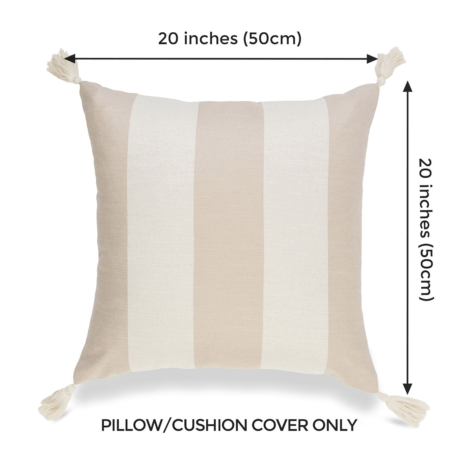 Tan Throw Pillows, Beach Coastal, Striped Tassel | Hofdeco
