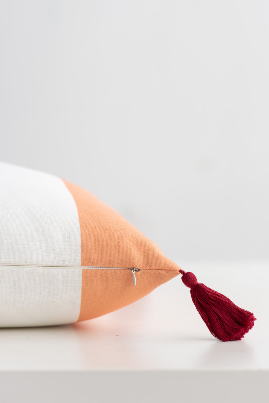Beach Coastal Outdoor Lumbar Pillow Cover, Malta, Striped Tassel, Orange, 12