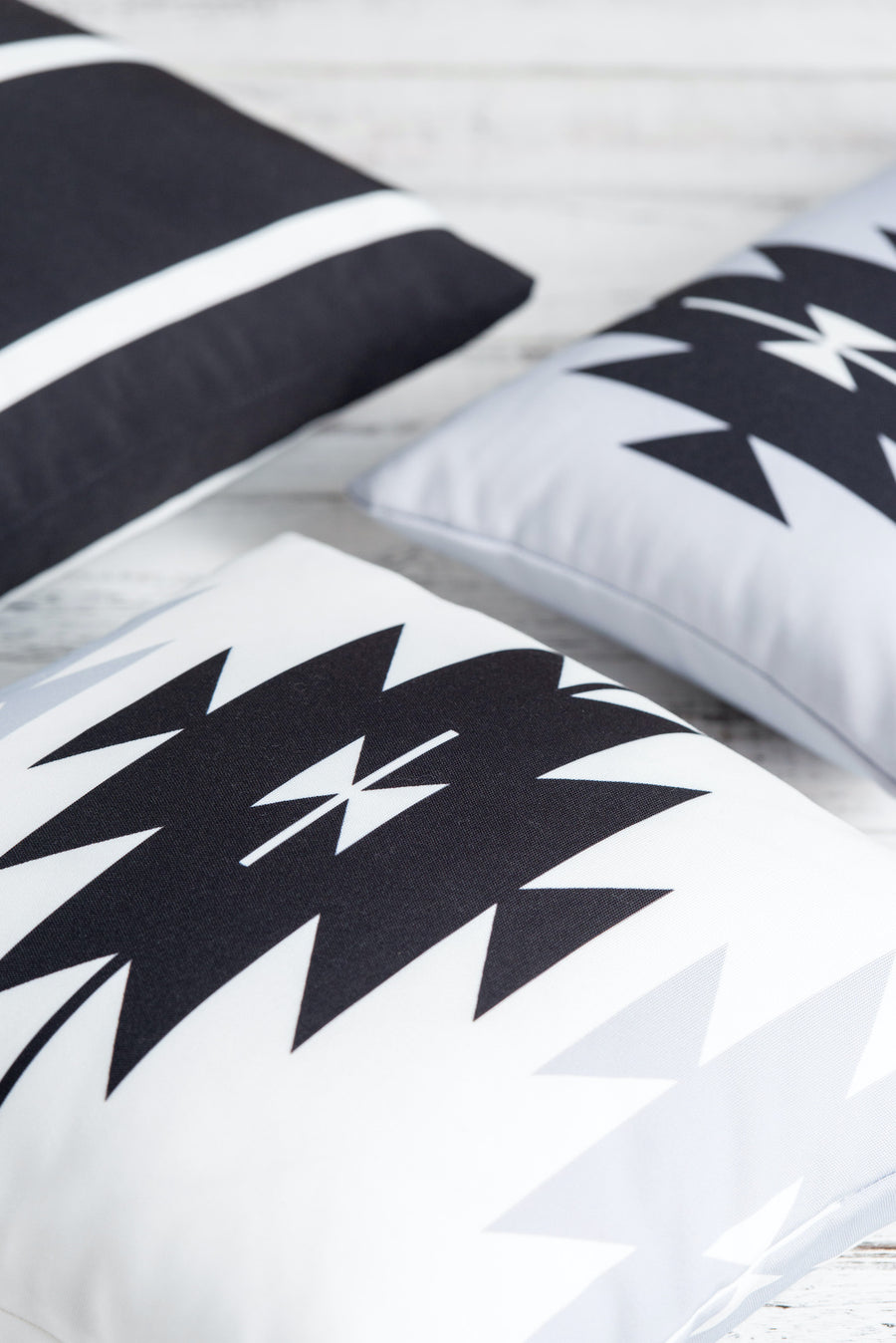 Modern Boho Outdoor Lumbar Pillow Cover, Black Gray Aztec Triangles, 12