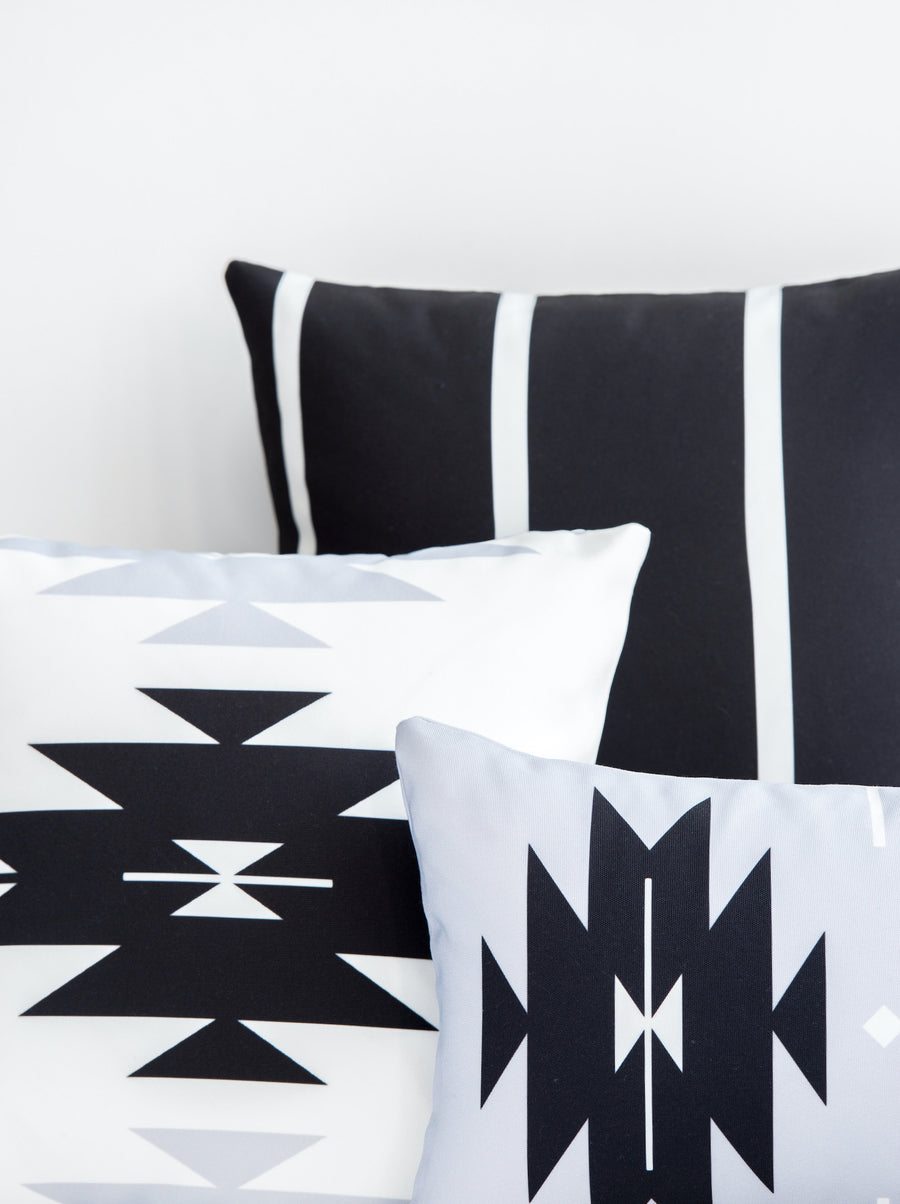 Modern Boho Outdoor Lumbar Pillow Cover, Black Gray Aztec Triangles, 12