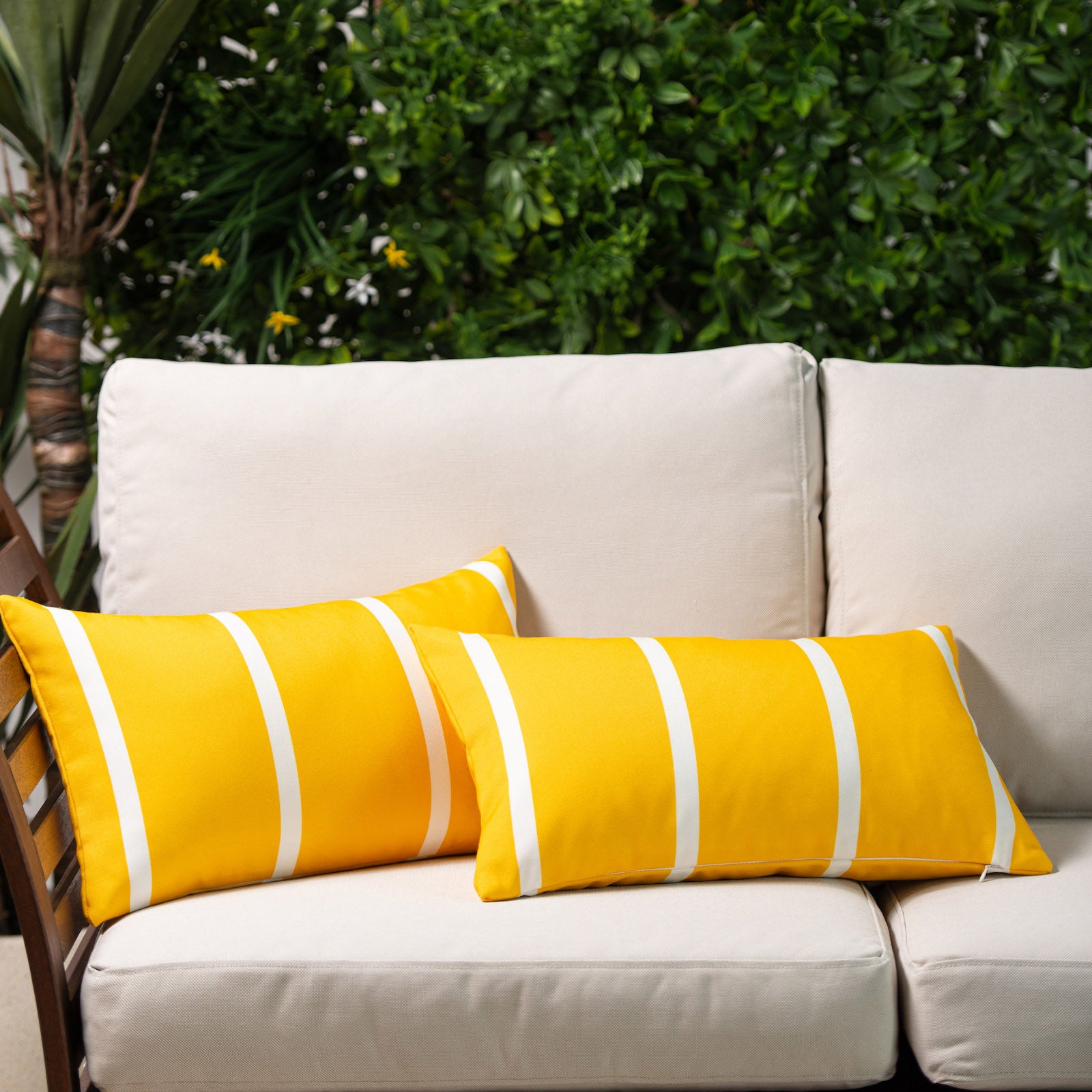 Waterproof Outdoor Pillow Covers, Wide Stripe, Yellow Hofdeco