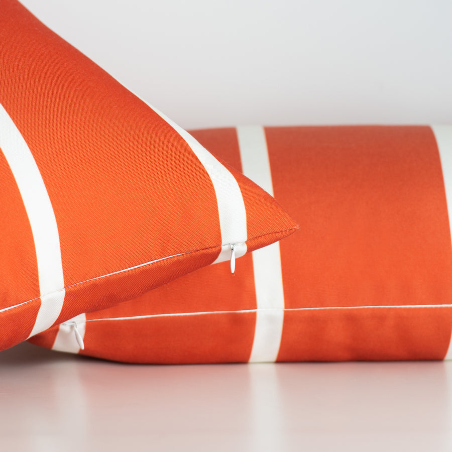 Classic Outdoor Lumbar Pillow Cover, Rust Orange Wide Striped, 12