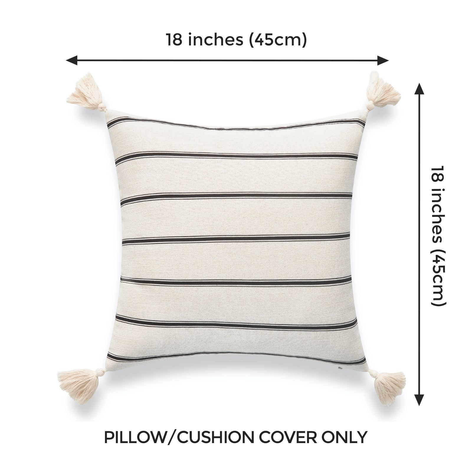 Black and white outdoor pillows, Striped Tassel, Beige Hofdeco