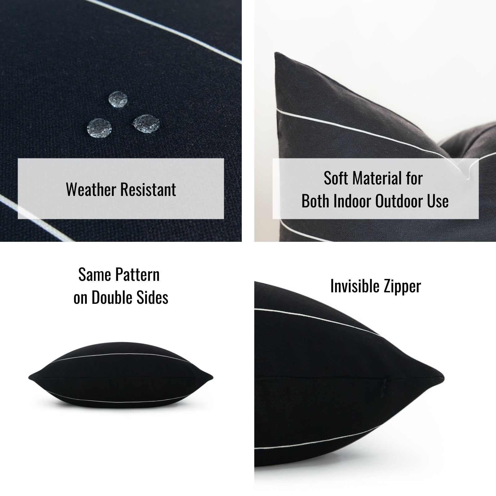 Black Outdoor Pillows, Modern Boho, Striped Hofdeco