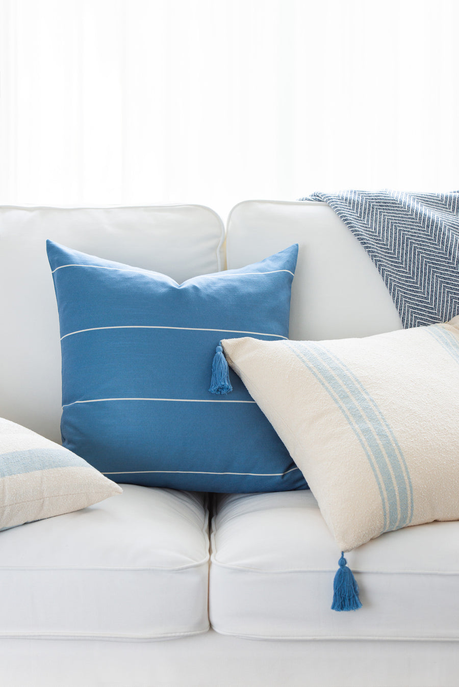 Modern Boho Outdoor Pillow Cover, Blue Striped, 20