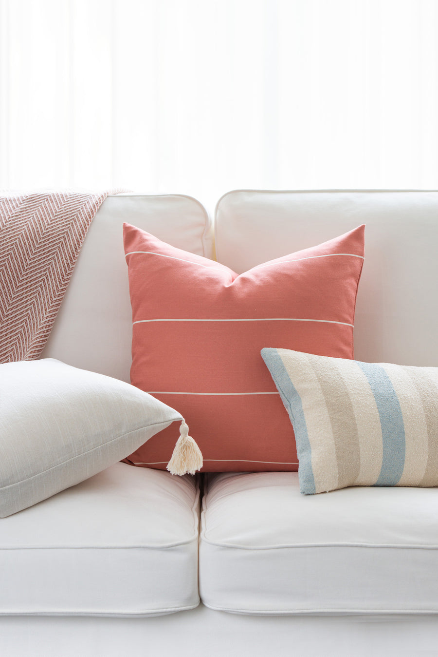 Modern Boho Outdoor Pillow Cover, Dusty Coral Striped, 20