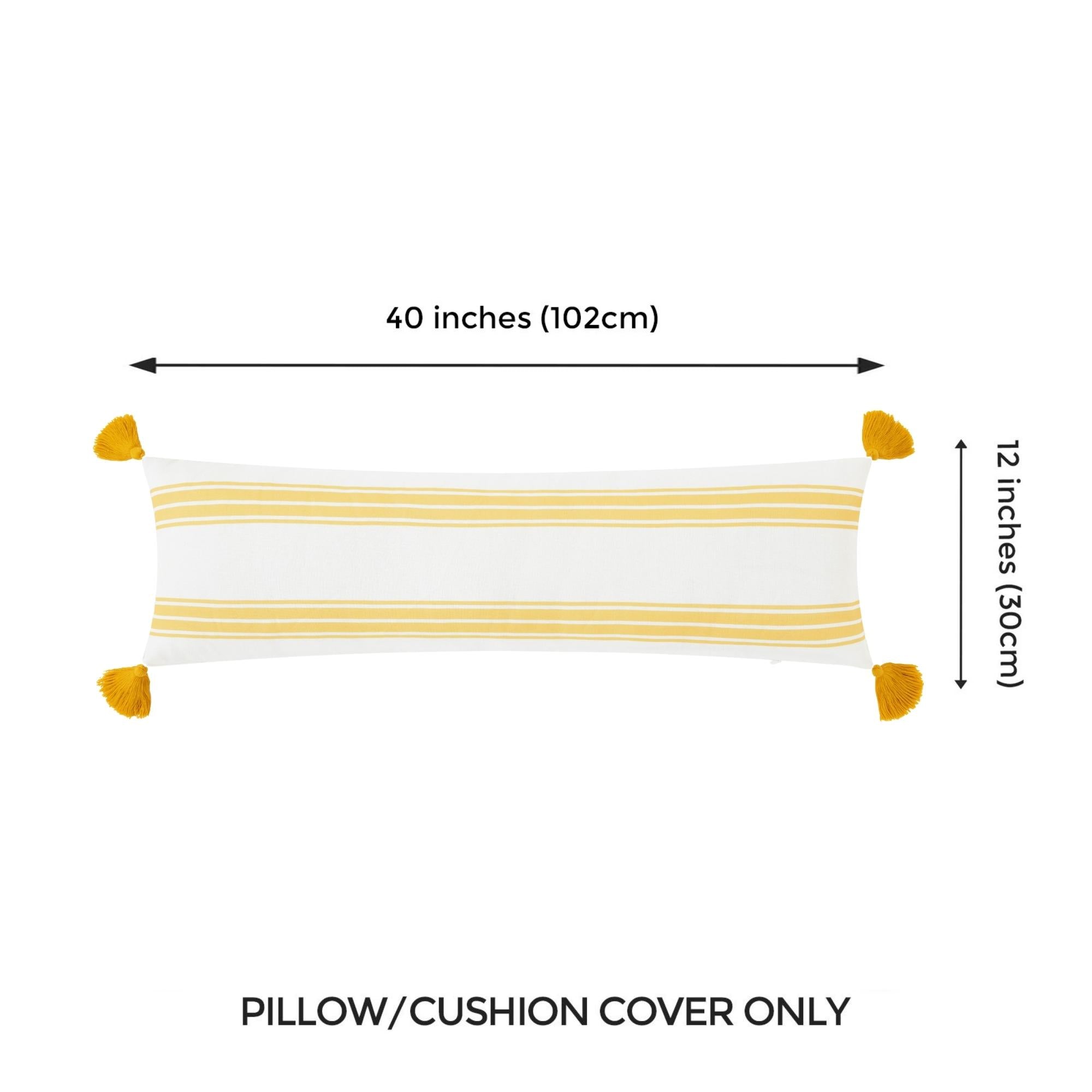 Coastal Boho Yellow Outdoor Pillows, Aviv, Striped Tassel Hofdeco