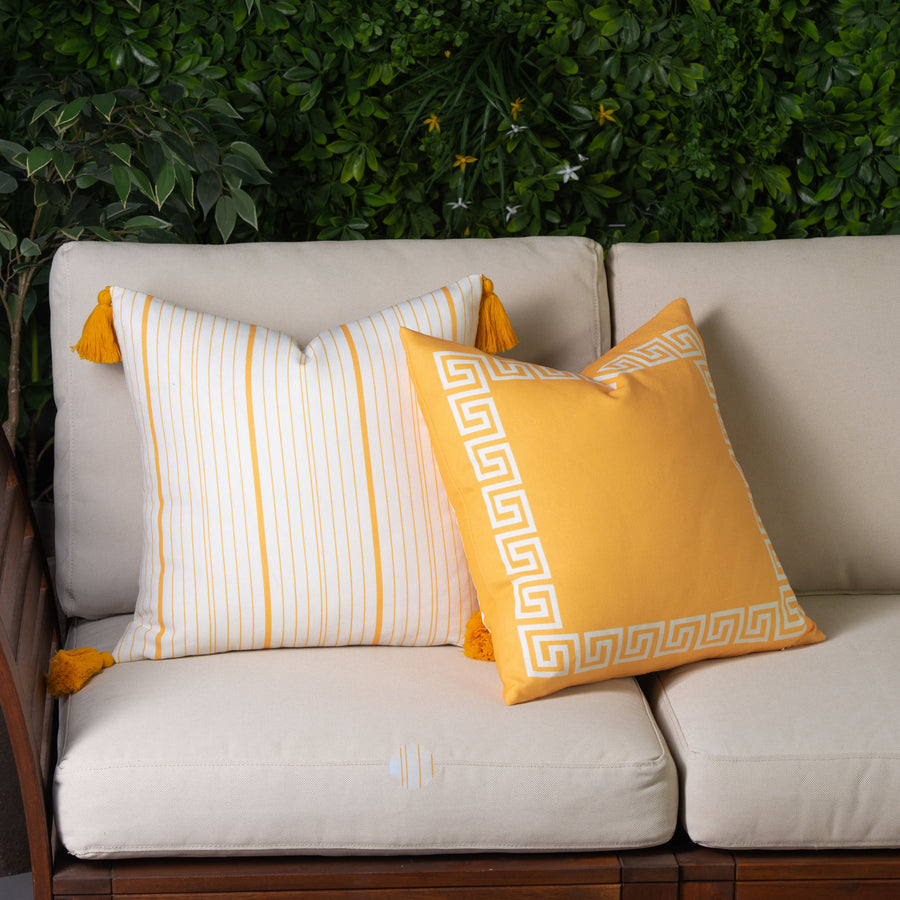 Outdoor Pillows with Insert Navy and Yellow Stripe Patio Accent Throw –  Fabritones