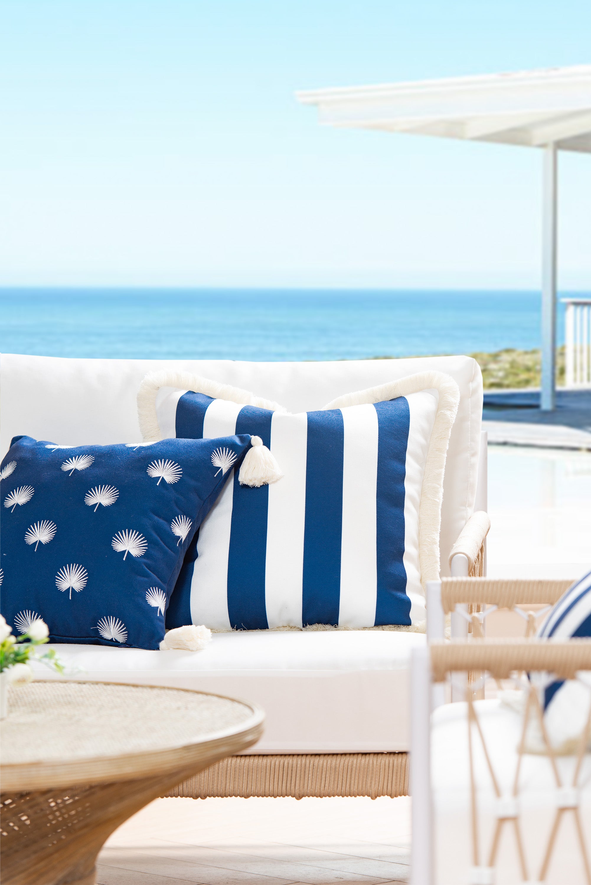 Coastal Hampton Style Indoor Outdoor Throw Pillow Cover - Thumbnail 3