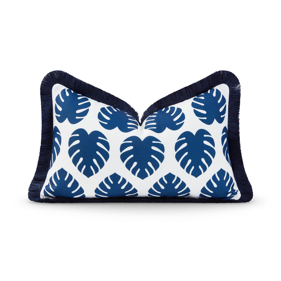 navy fringe pillow