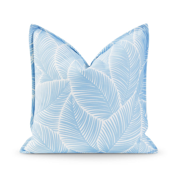 Coastal Couch Pillow Cover, Palm Leaf, Baby Blue Hofdeco