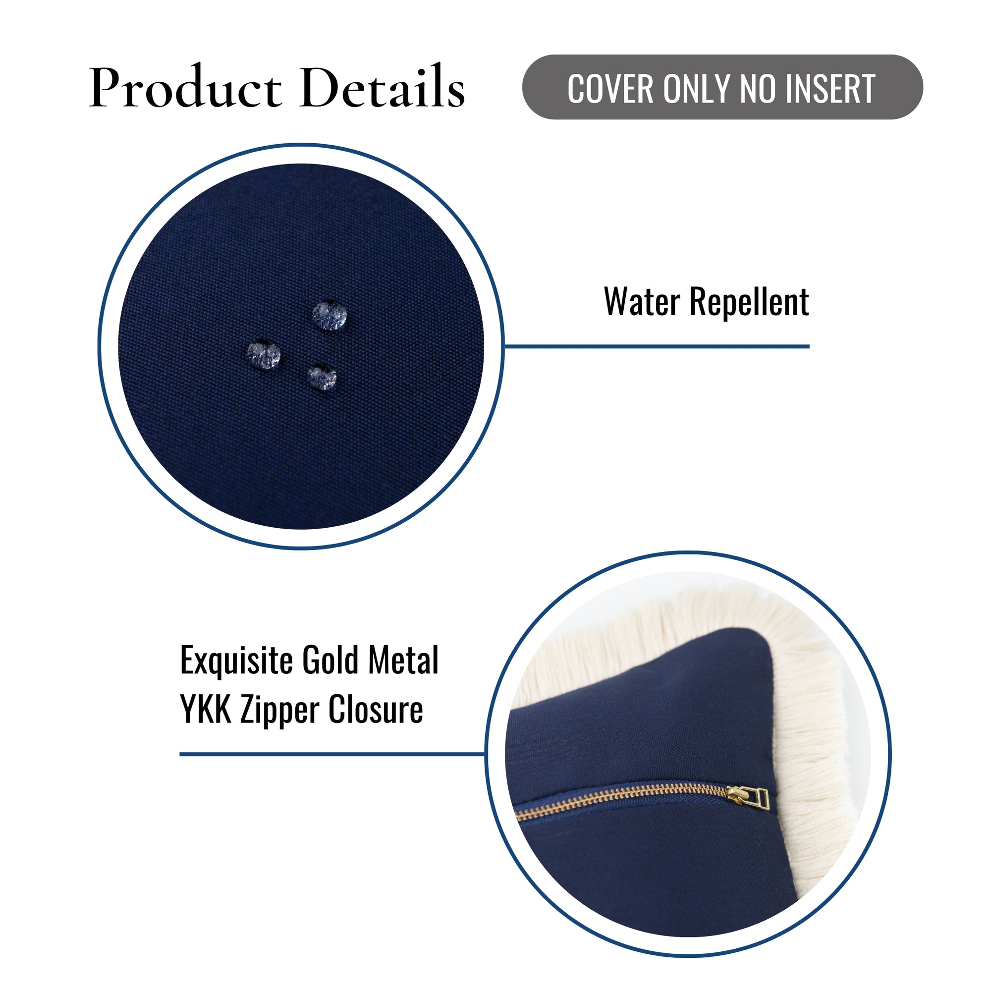 Coastal Hampton Style Outdoor Performance Pillow Cover, Solid with Fringe, Dark Navy Blue, 20&quot;x20&quot;