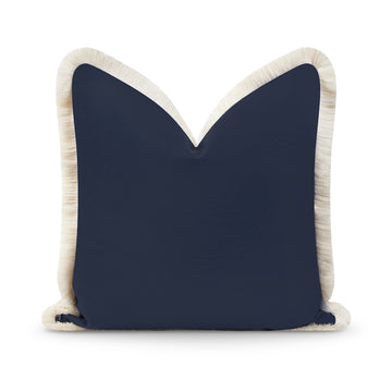 Coastal Hampton Style Outdoor Performance Pillow Cover, Solid with Fringe, Dark Navy Blue, 20