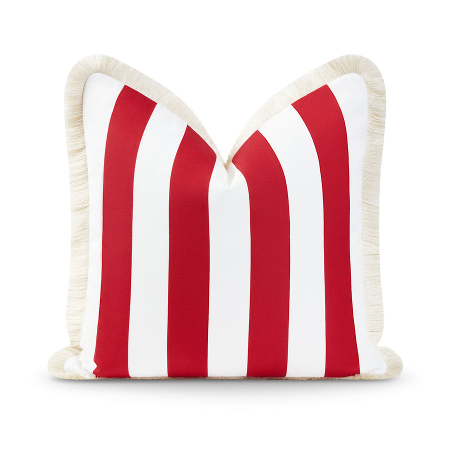 Coastal Red Stripe Pillow Cover, Stripe Fringe | Hofdeco