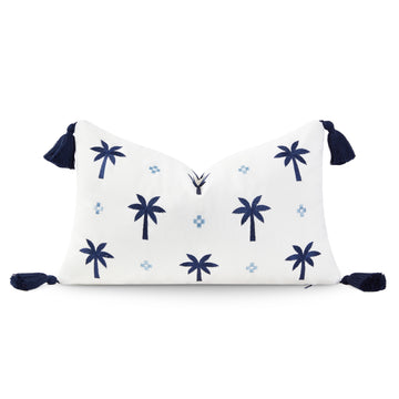 navy embroidered pillow