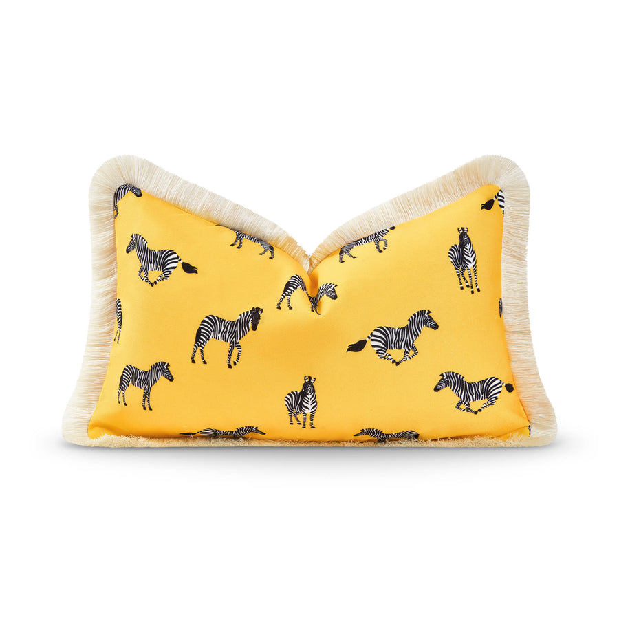 Tropical Animal Print Pillow Cover, Zebra Fringe, Yellow