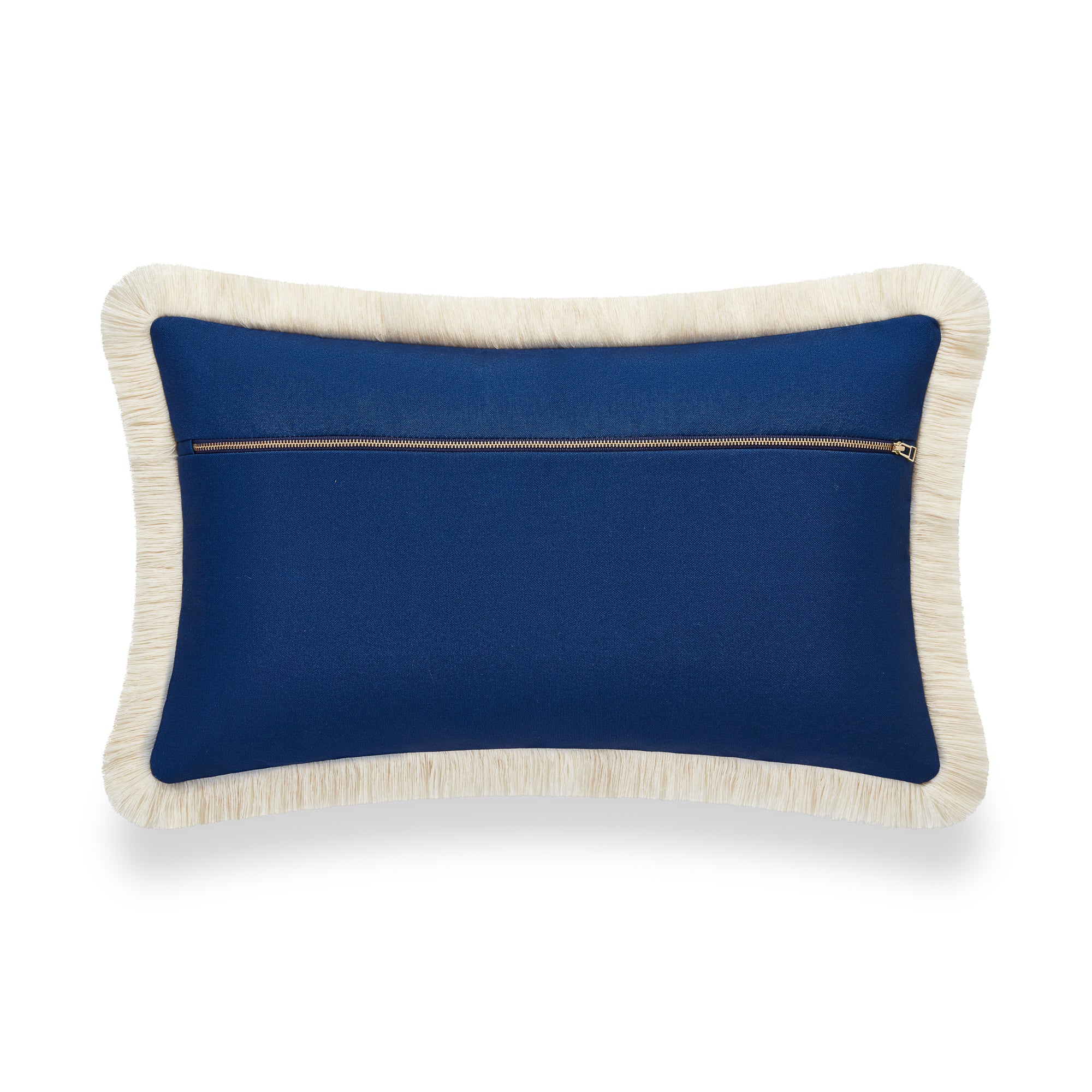 Coastal Hampton Style Indoor Outdoor Lumbar Pillow Cover, Monstera Leaf Fringe, Navy Blue, 12&quot;x20&quot;