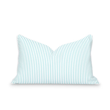 Fall Coastal Indoor Outdoor Lumbar Pillow Cover, Stripe, Muted Aqua, 12