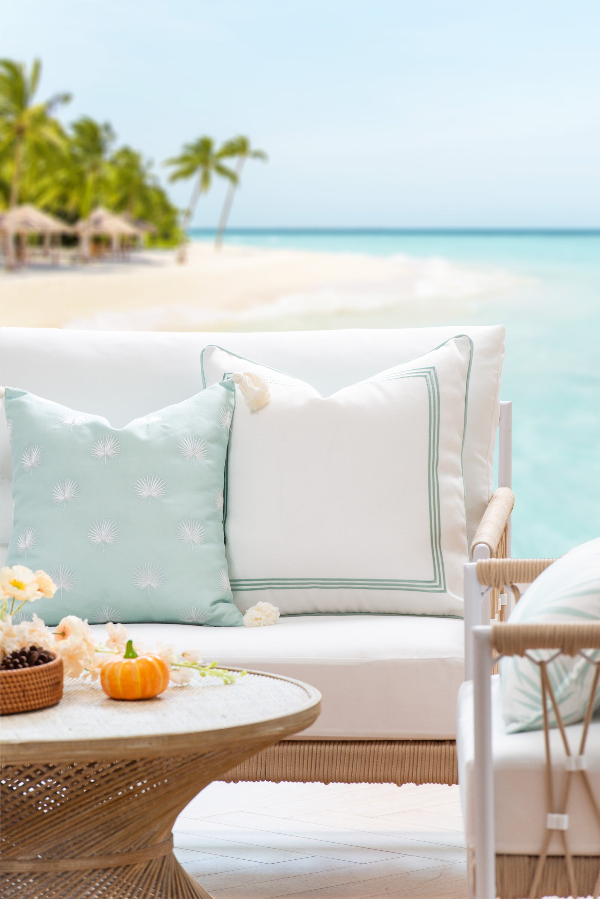 Embroidered outdoor pillow cover