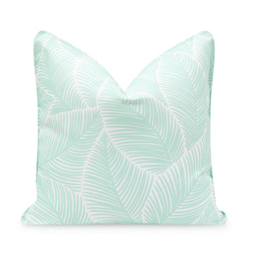 Fall Coastal Indoor Outdoor Pillow Cover, Palm Leaves, Muted Aqua, 20